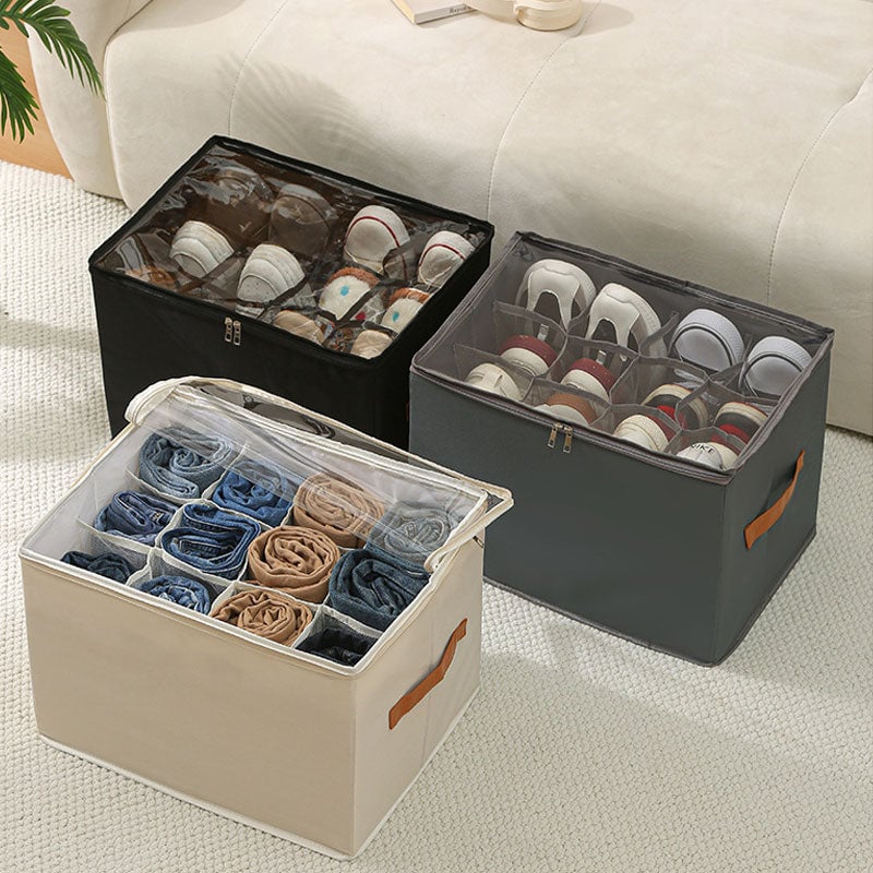 Zusammenklappbare Schuh-Organizer-Box mit transparentem Deckel