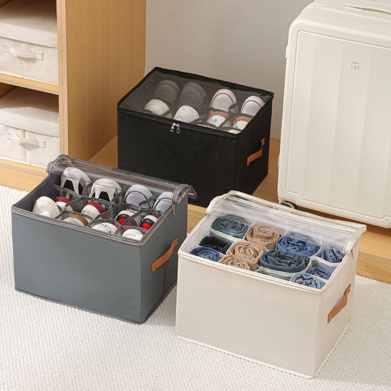 Zusammenklappbare Schuh-Organizer-Box mit transparentem Deckel