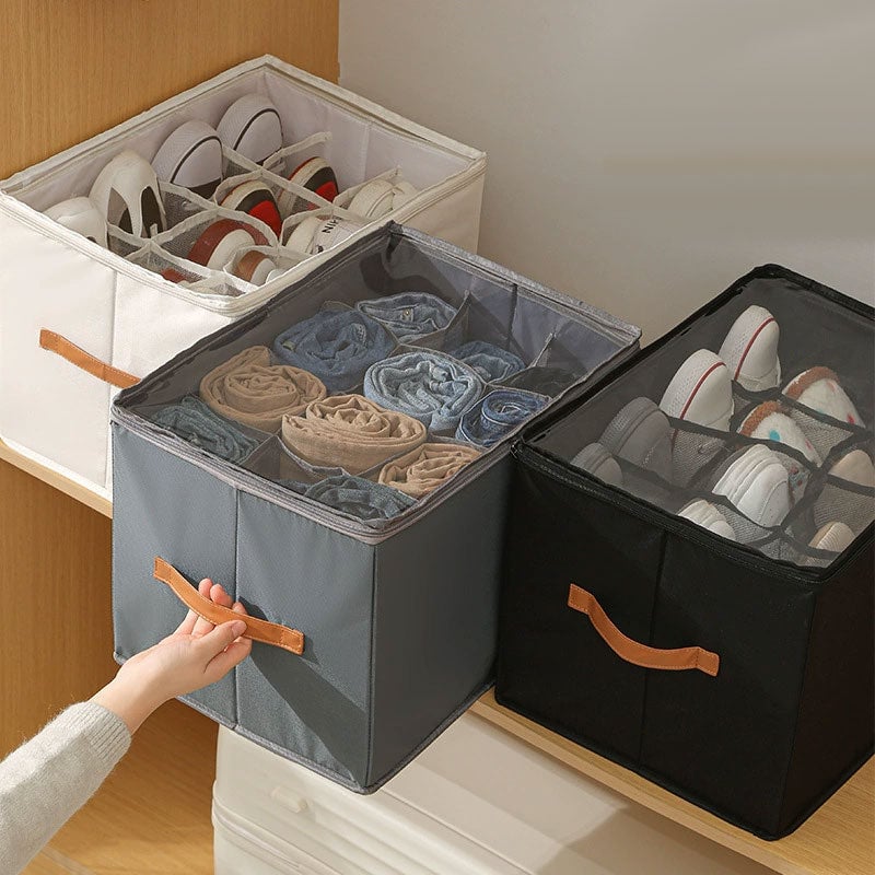 Zusammenklappbare Schuh-Organizer-Box mit transparentem Deckel