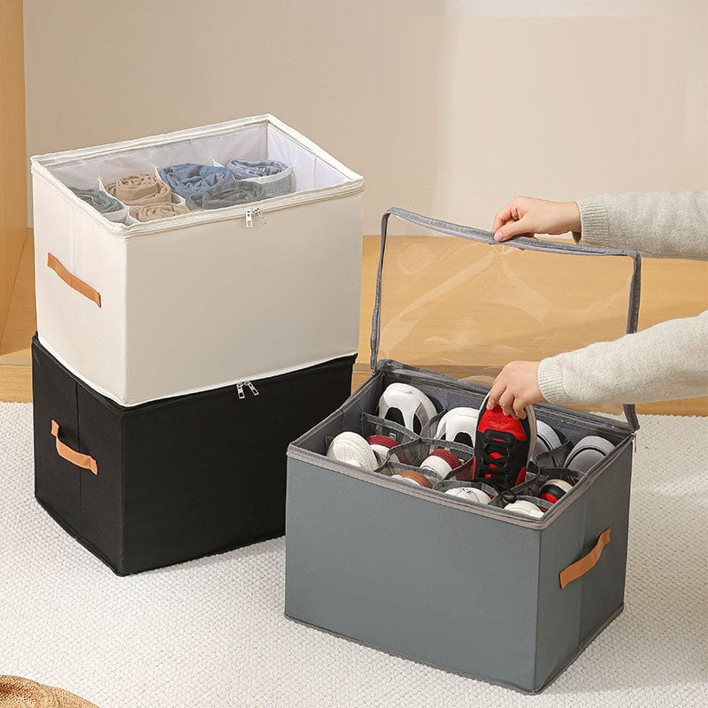 Zusammenklappbare Schuh-Organizer-Box mit transparentem Deckel